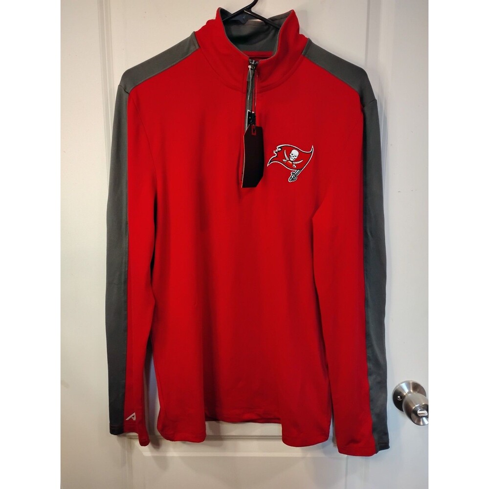 Men's Antigua Tampa Bay Buccaneers Quarter Zip Long Sleeve Sweater Red Small